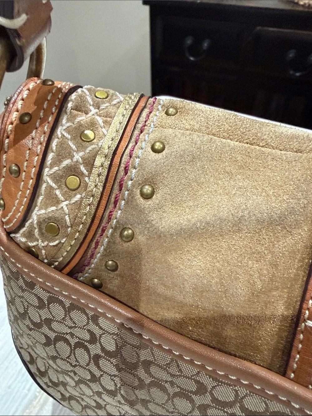 Rare Vintage Y2K Coach SoHo Renaissance Bohemian Patchwork Buckle Flap Bag